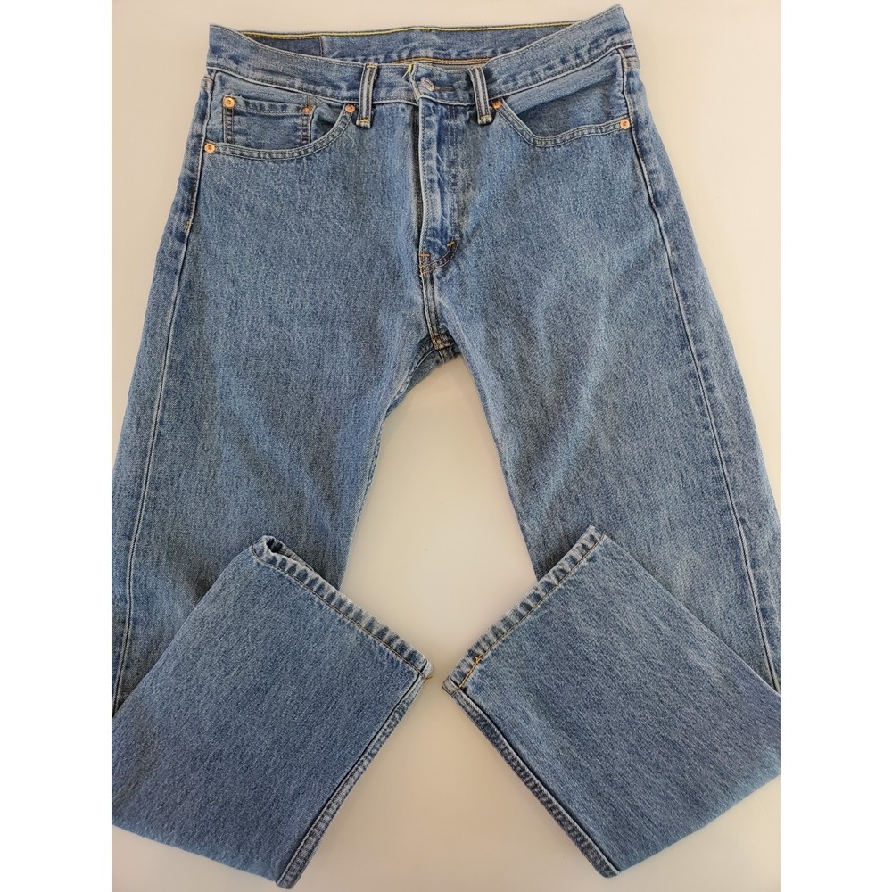 Levis 505 Regular Fit‎ Straight Leg Jeans Mens 33x30 Medium Wash Blue Denim